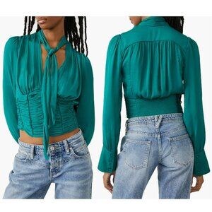 NWT New $98 Free People Meet Me There Ruched Button-Down Blouse Size S